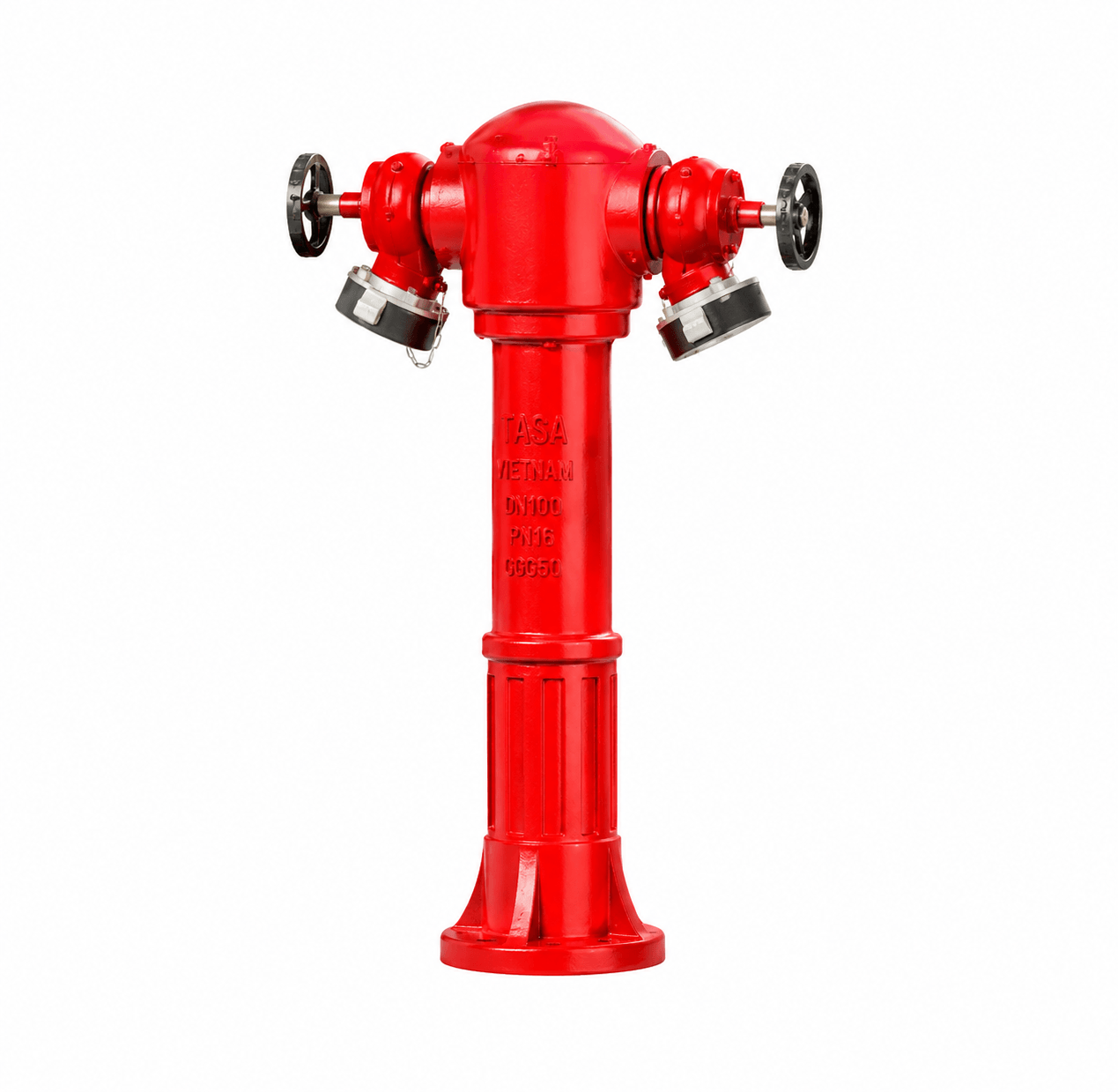 Trụ chữa cháy ngoài trời TASA DN100 2 cửa với tay quay van, bề mặt gang đúc trước khi sơn
