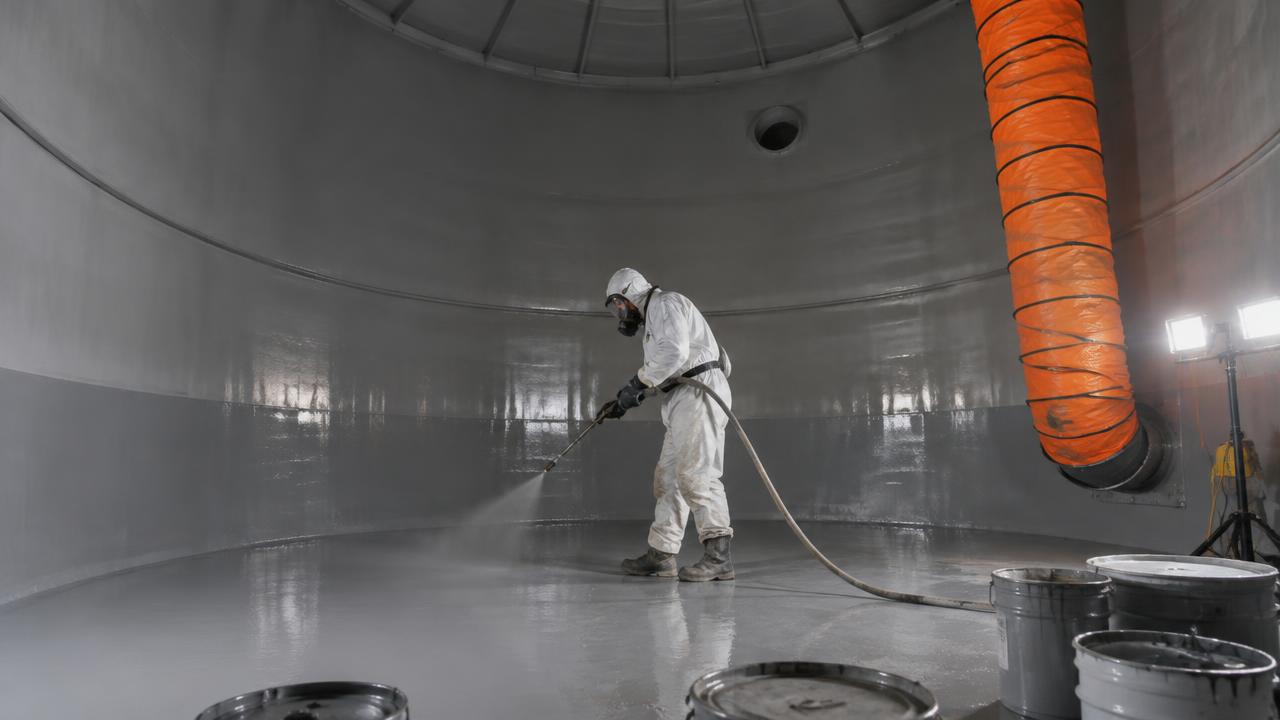 Thi công phun sơn epoxy lót bên trong bồn chứa nhiên liệu
