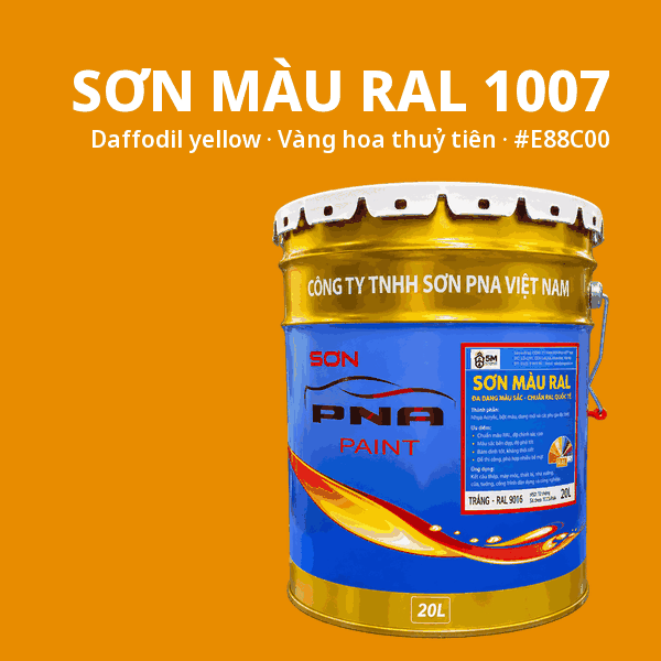Sơn màu RAL 1007 Vàng hoa thuỷ tiên (Daffodil yellow) - pha theo hệ Epoxy, PU, Alkyd
