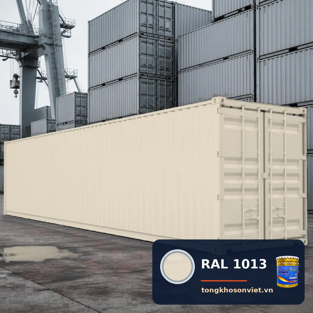 container – thùng xe, vỏ thép sóng sơn phủ màu RAL 1013 Trắng vỏ hàu (Oyster white)
