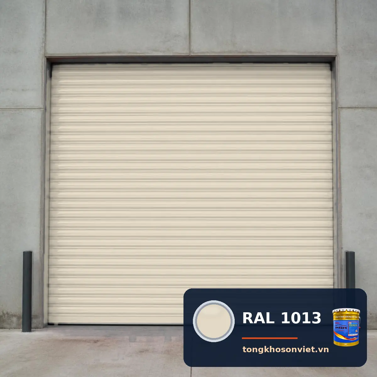 cửa cuốn – cửa thép nhà xưởng sơn phủ màu RAL 1013 Trắng vỏ hàu (Oyster white)