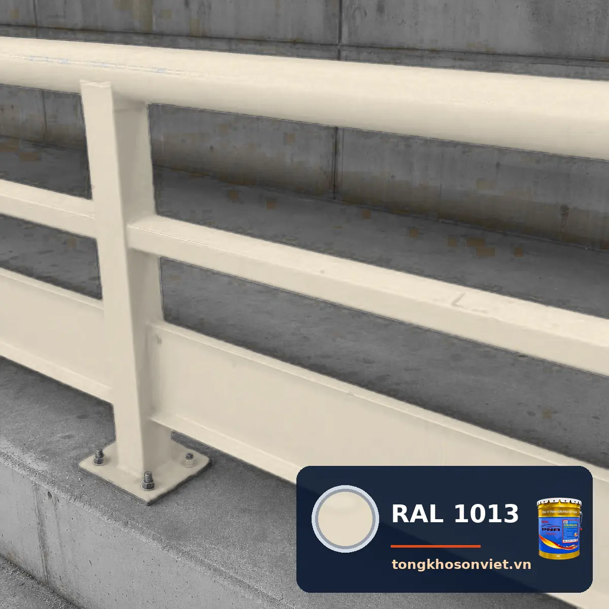 lan can, hàng rào thép nhà máy sơn phủ màu RAL 1013 Trắng vỏ hàu (Oyster white)