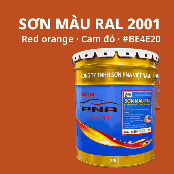 Sơn màu RAL 2001 Cam đỏ (Red orange) - pha theo hệ Epoxy, PU, Alkyd