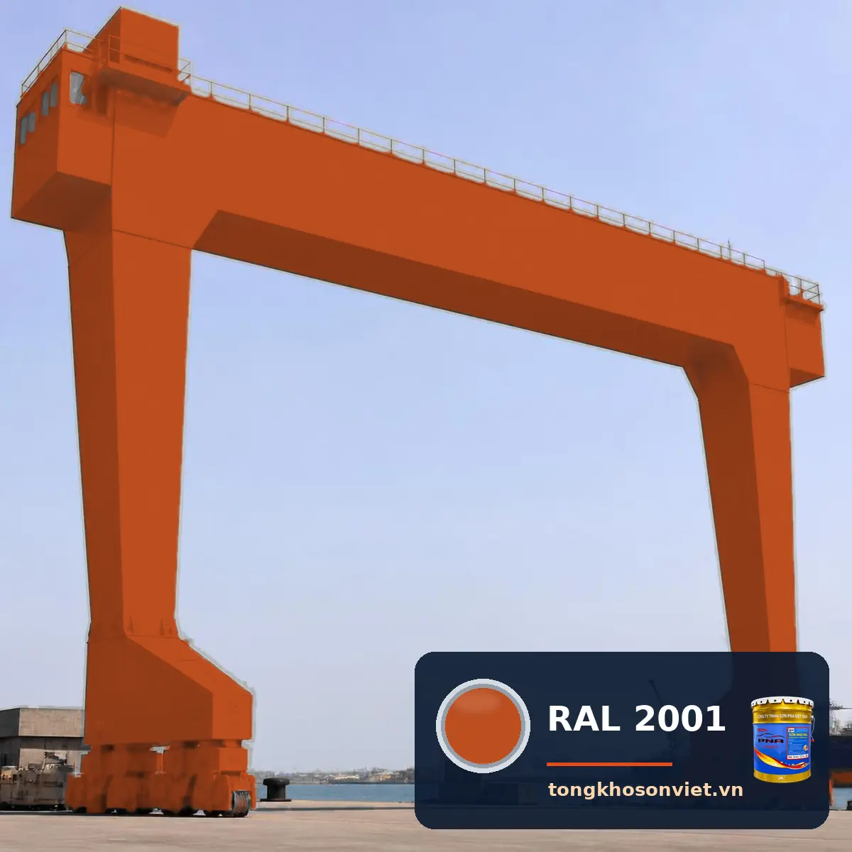cẩu giàn container tại cảng biển sơn phủ màu RAL 2001 Cam đỏ (Red orange)