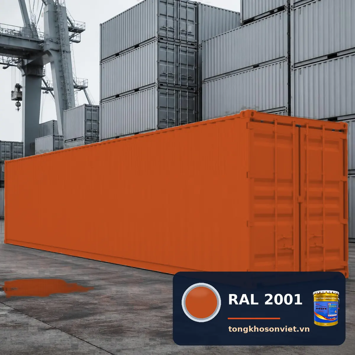 container – thùng xe, vỏ thép sóng sơn phủ màu RAL 2001 Cam đỏ (Red orange)