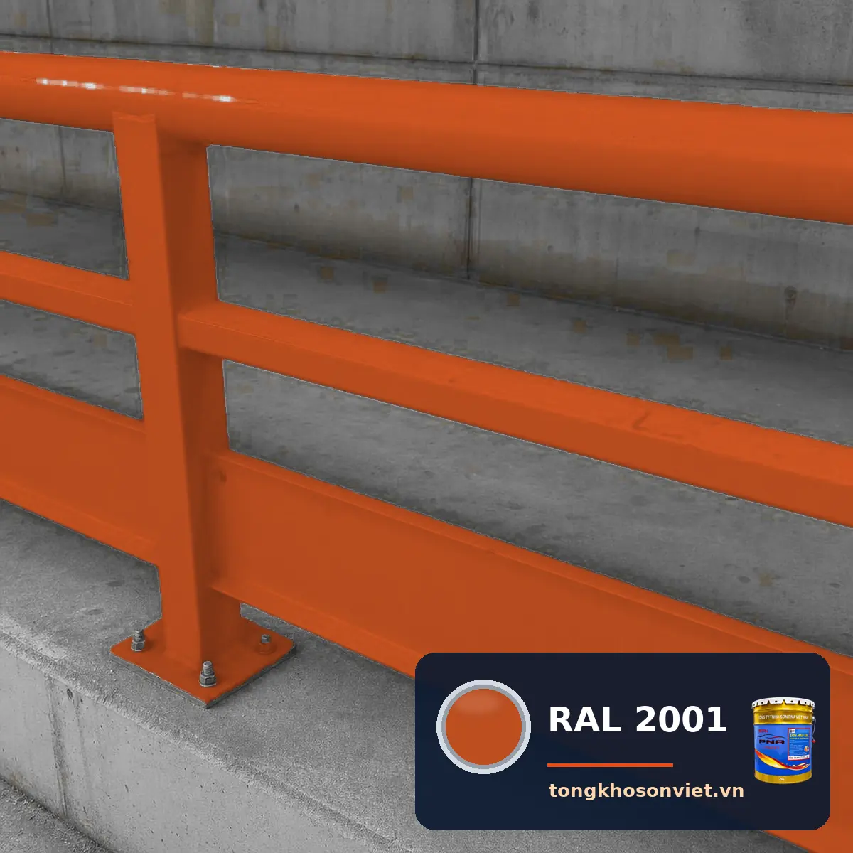 lan can, hàng rào thép nhà máy sơn phủ màu RAL 2001 Cam đỏ (Red orange)