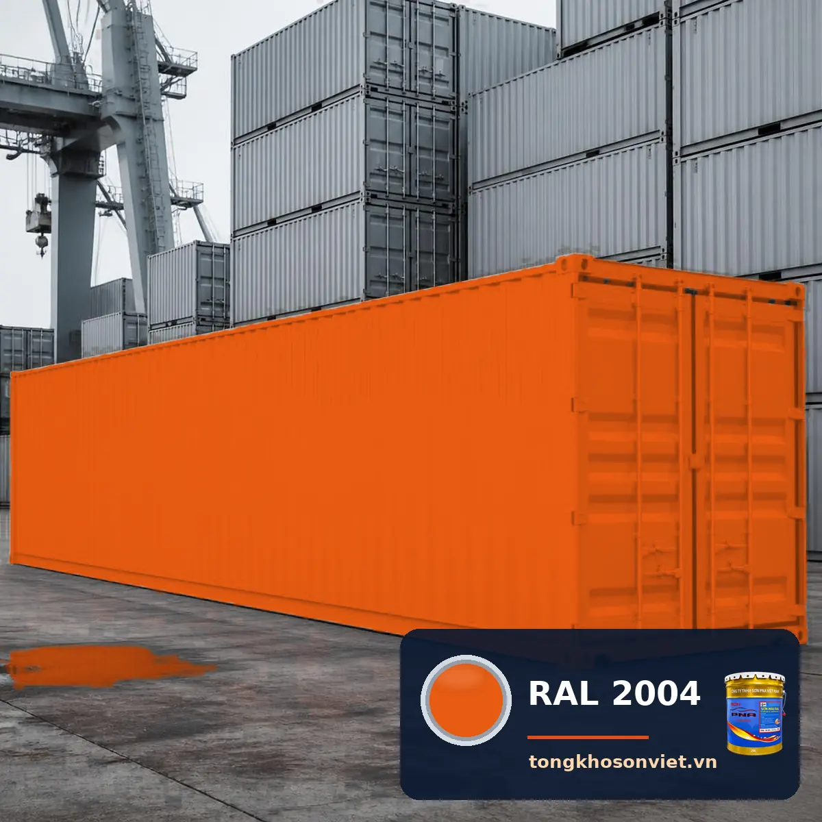 container – thùng xe, vỏ thép sóng sơn phủ màu RAL 2004 Cam nguyên bản (Pure orange)