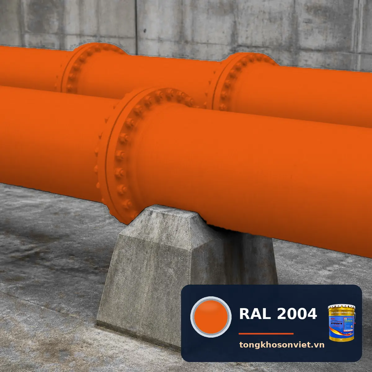 đường ống thép – giá đỡ ống nhà máy sơn phủ màu RAL 2004 Cam nguyên bản (Pure orange)