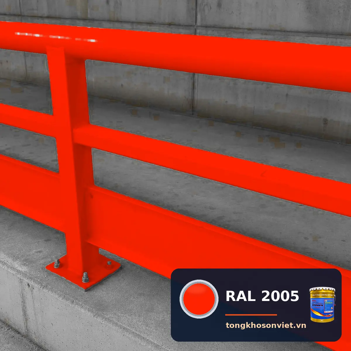 lan can, hàng rào thép nhà máy sơn phủ màu RAL 2005 Cam phát quang (Luminous orange)