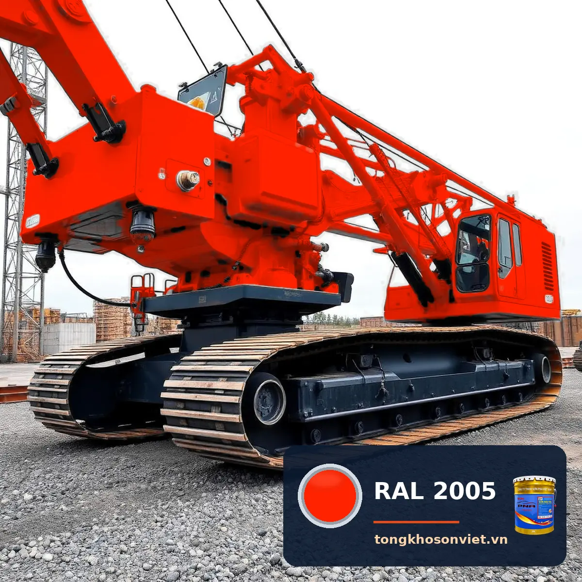 máy xúc – máy công trình tại công trường sơn phủ màu RAL 2005 Cam phát quang (Luminous orange)