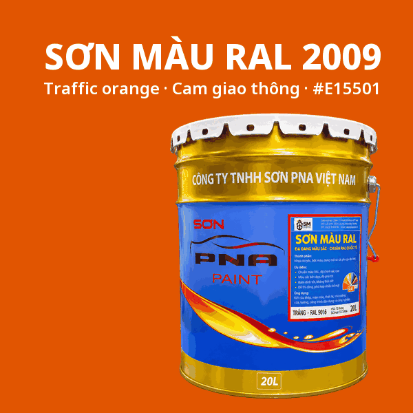 Sơn màu RAL 2009 Cam giao thông (Traffic orange) - pha theo hệ Epoxy, PU, Alkyd