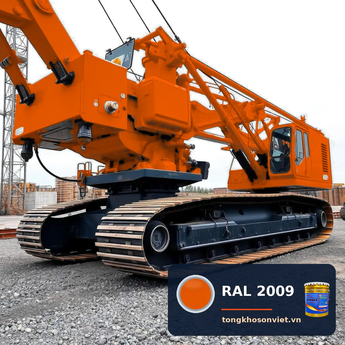 máy xúc – máy công trình tại công trường sơn phủ màu RAL 2009 Cam giao thông (Traffic orange)