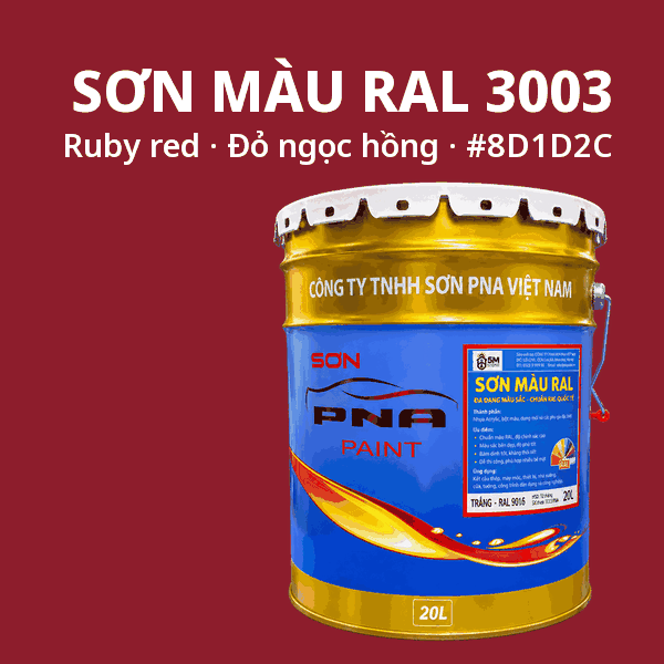 Sơn màu RAL 3003 Đỏ ngọc hồng (Ruby red) - pha theo hệ Epoxy, PU, Alkyd