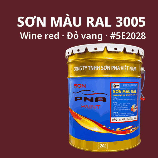 Sơn màu RAL 3005 Đỏ vang (Wine red) - pha theo hệ Epoxy, PU, Alkyd