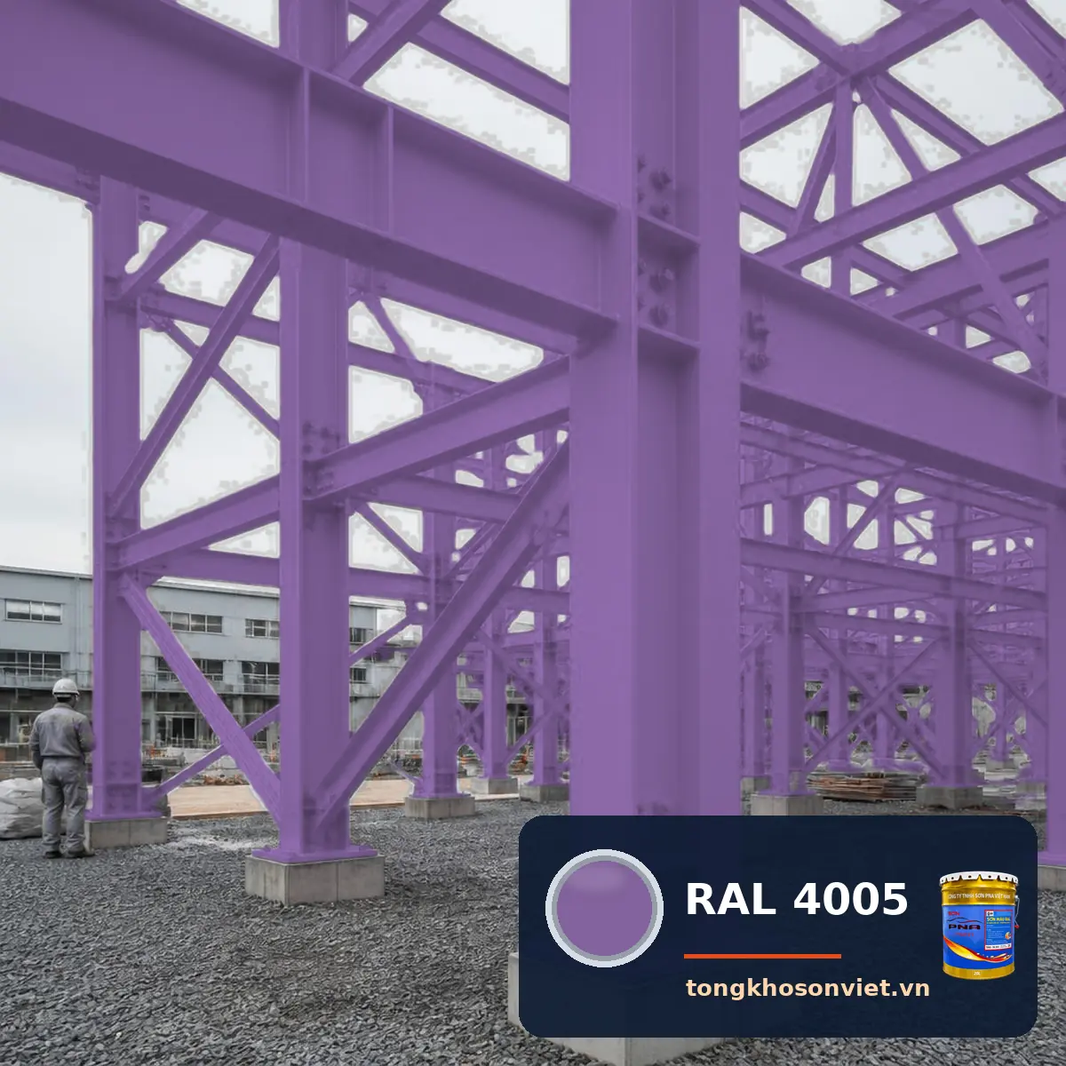 kết cấu thép nhà xưởng ngoài trời sơn phủ màu RAL 4005 lilac xanh dương (Blue lilac)