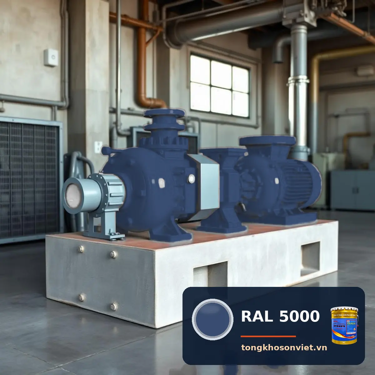 máy bơm, động cơ điện trên bệ bê tông sơn phủ màu RAL 5000 Xanh dương tím (Violet blue)