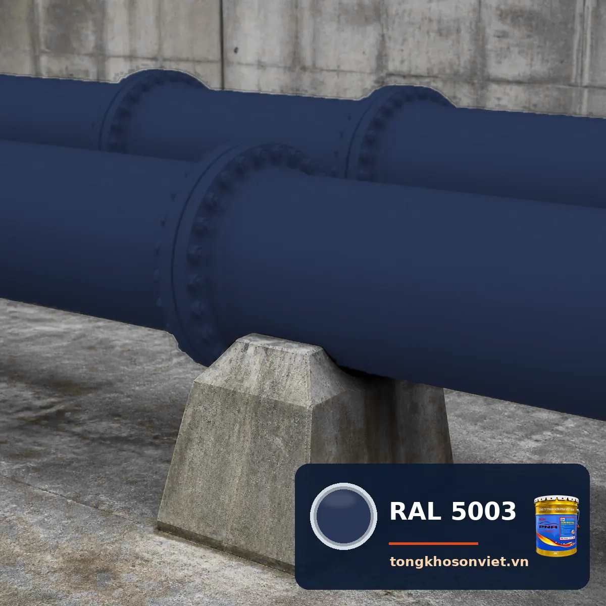 đường ống thép – giá đỡ ống nhà máy sơn phủ màu RAL 5003 Xanh dương lam ngọc (Sapphire blue)