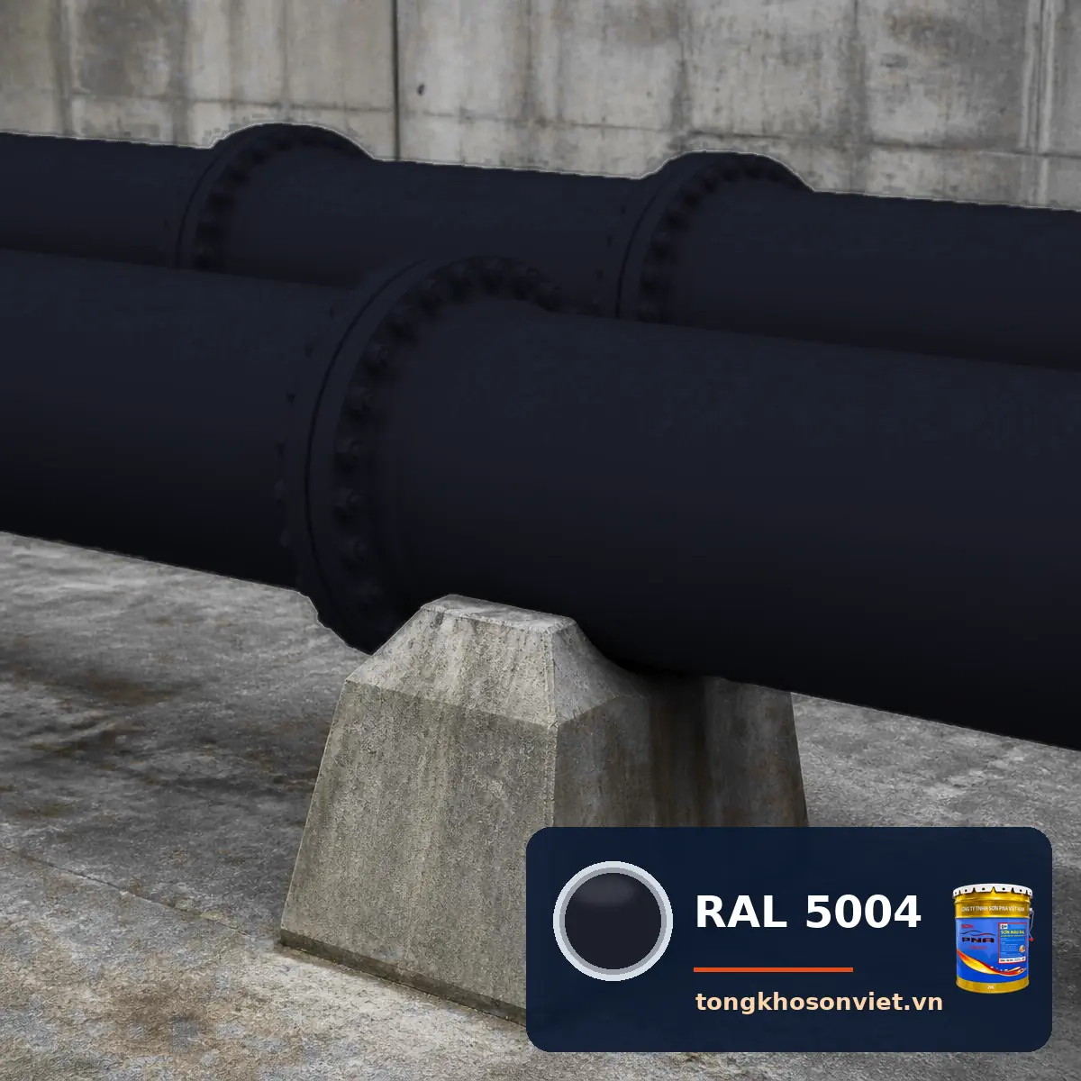 đường ống thép – giá đỡ ống nhà máy sơn phủ màu RAL 5004 Xanh dương đen (Black blue)