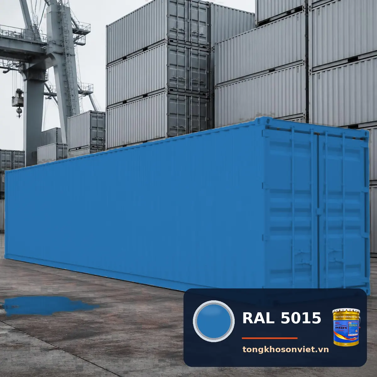 container – thùng xe, vỏ thép sóng sơn phủ màu RAL 5015 Xanh dương trời (Sky blue)