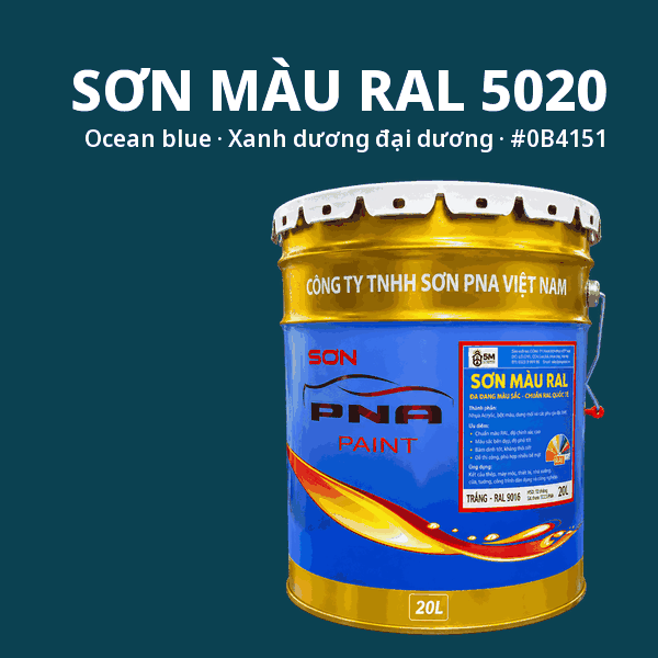 Sơn màu RAL 5020 Xanh dương đại dương (Ocean blue) - pha theo hệ Epoxy, PU, Alkyd