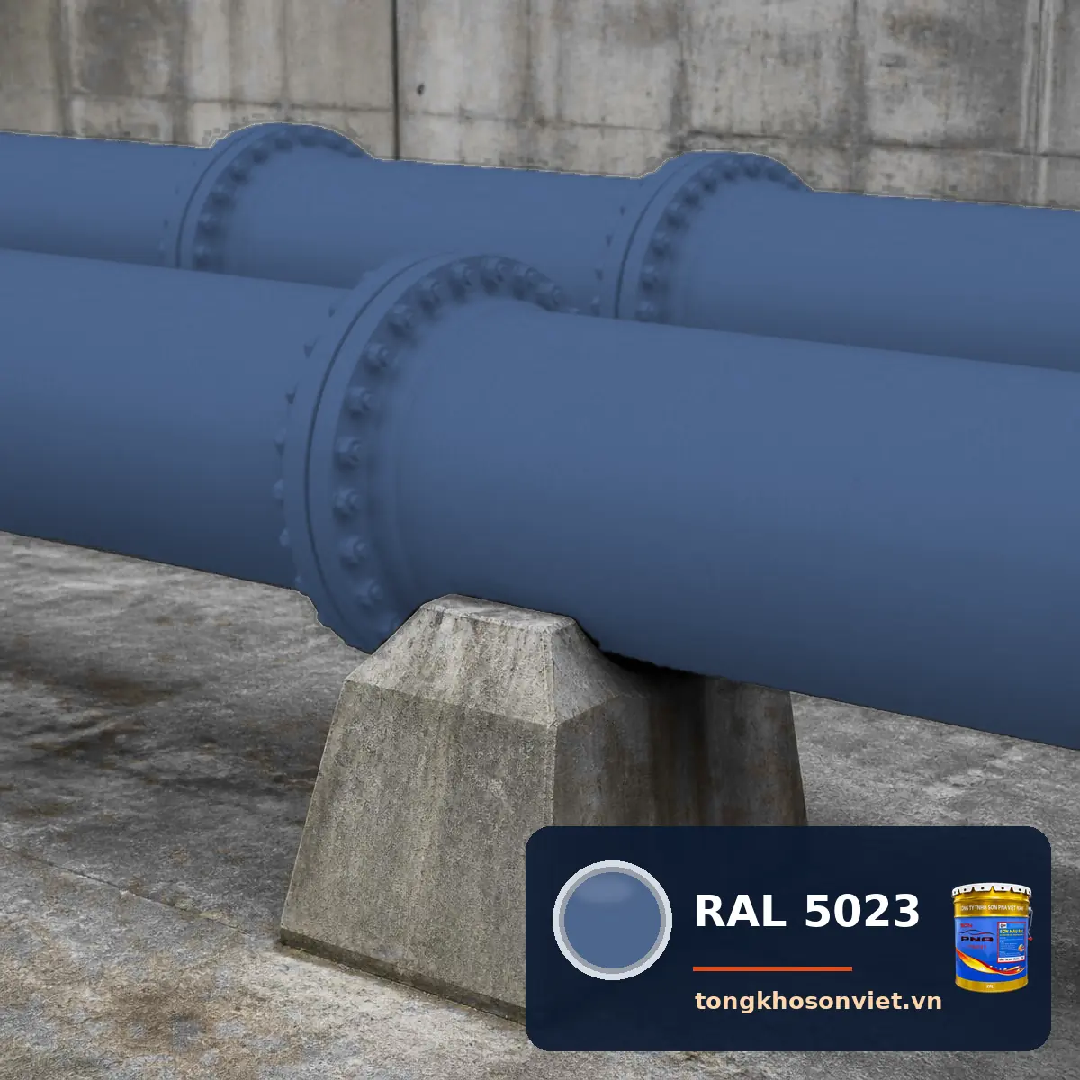 đường ống thép – giá đỡ ống nhà máy sơn phủ màu RAL 5023 Xanh dương xa (Distant blue)