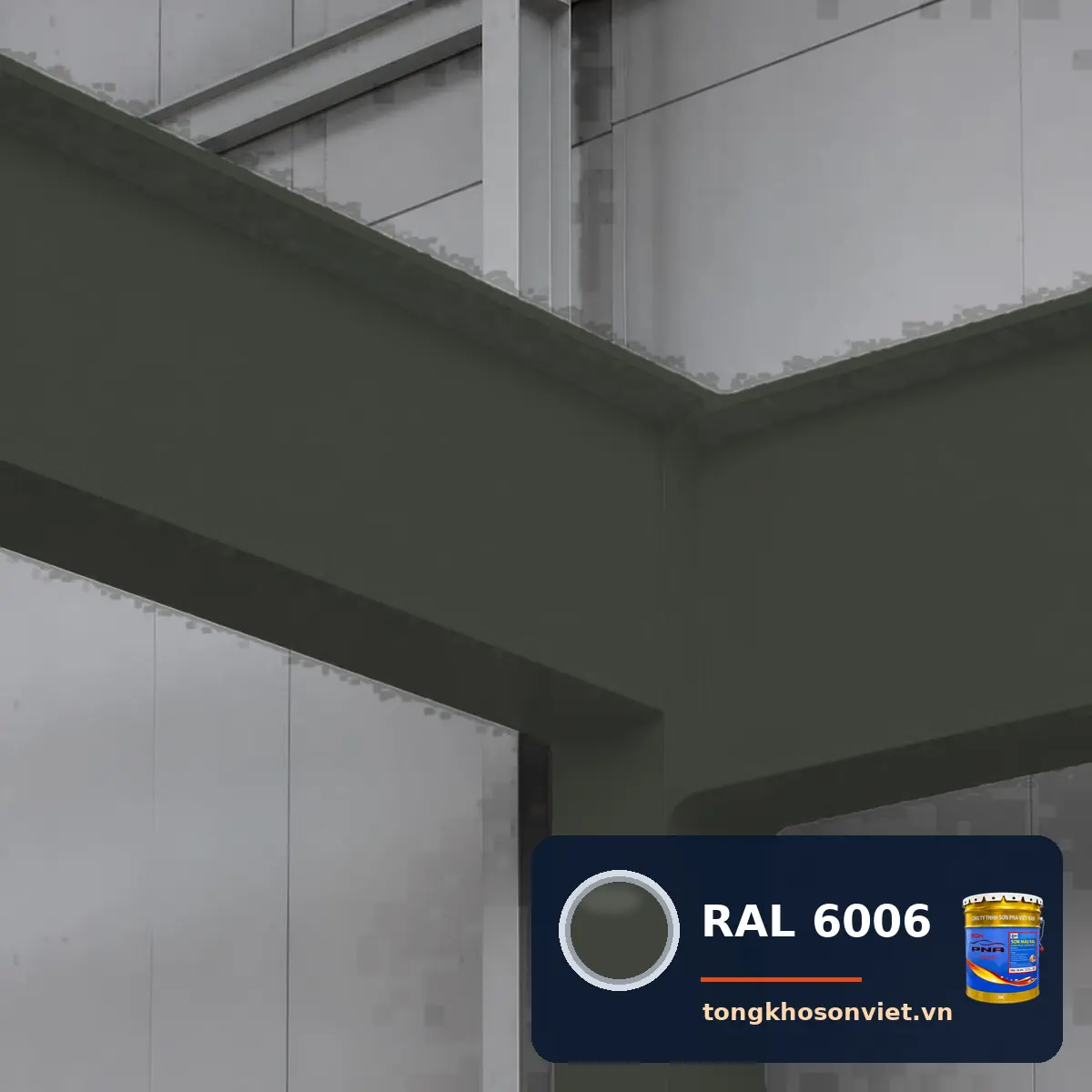 giàn thép mái nhịp lớn trong nhà xưởng sơn phủ màu RAL 6006 Ô liu xám (Grey olive)