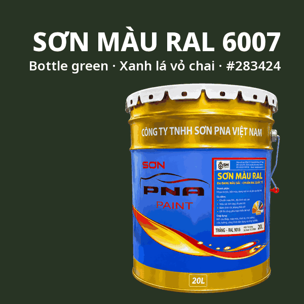 Sơn màu RAL 6007 Xanh lá vỏ chai (Bottle green) - pha theo hệ Epoxy, PU, Alkyd