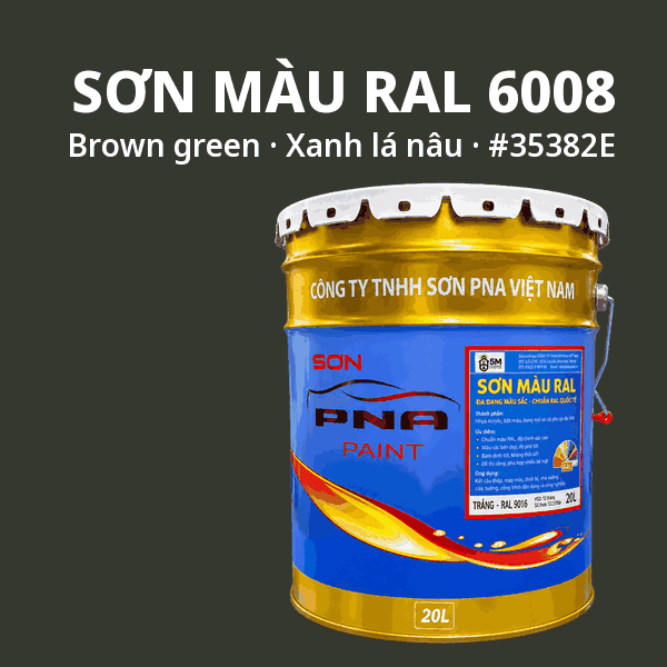 Sơn màu RAL 6008 Xanh lá nâu (Brown green) - pha theo hệ Epoxy, PU, Alkyd
