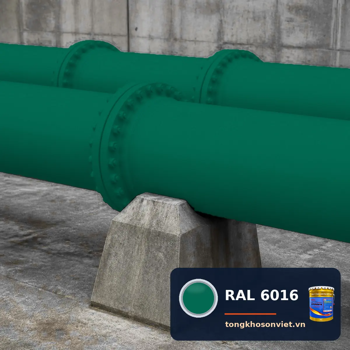 đường ống thép – giá đỡ ống nhà máy sơn phủ màu RAL 6016 Xanh lá ngọc lam (Turquoise green)
