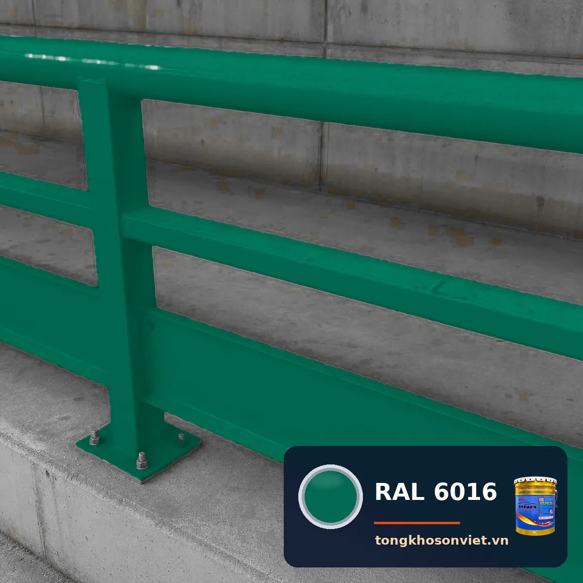 lan can, hàng rào thép nhà máy sơn phủ màu RAL 6016 Xanh lá ngọc lam (Turquoise green)
