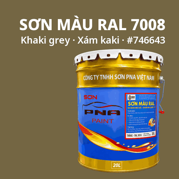 Sơn màu RAL 7008 Xám kaki (Khaki grey) - pha theo hệ Epoxy, PU, Alkyd
