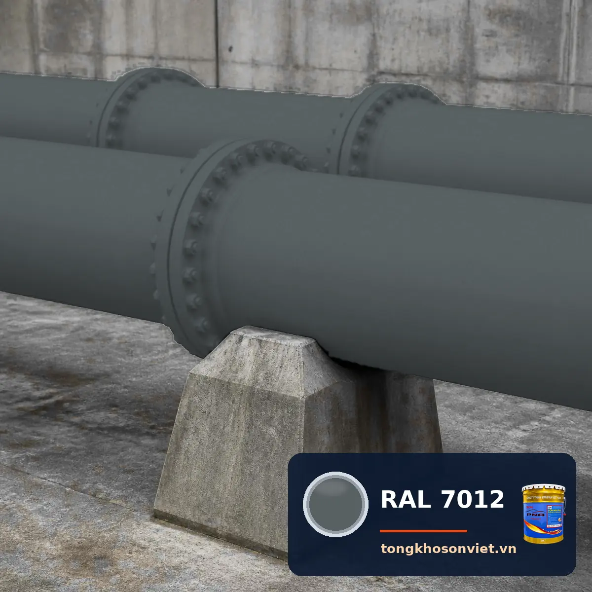 đường ống thép – giá đỡ ống nhà máy sơn phủ màu RAL 7012 Xám basalt (Basalt grey)