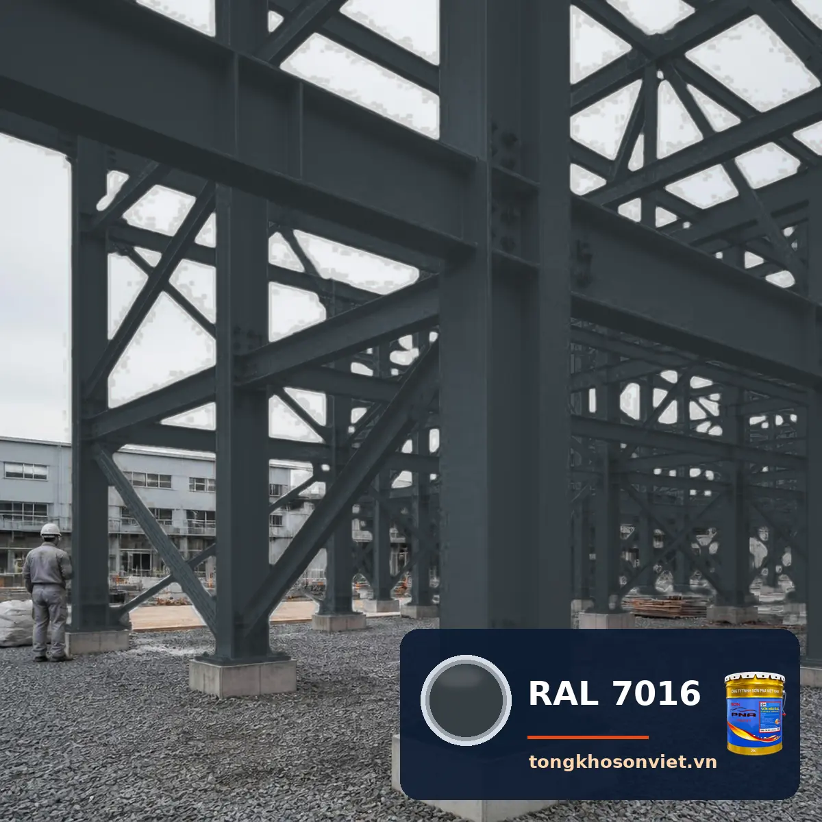 kết cấu thép nhà xưởng ngoài trời sơn phủ màu RAL 7016 Xám anthracite (Anthracite grey)