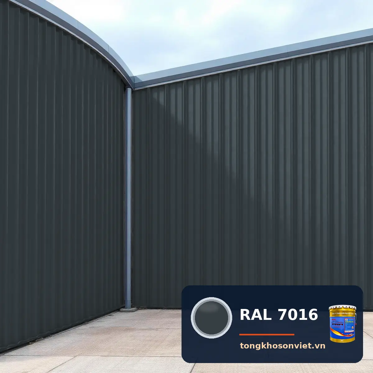 vách tôn, panel tường nhà xưởng sơn phủ màu RAL 7016 Xám anthracite (Anthracite grey)