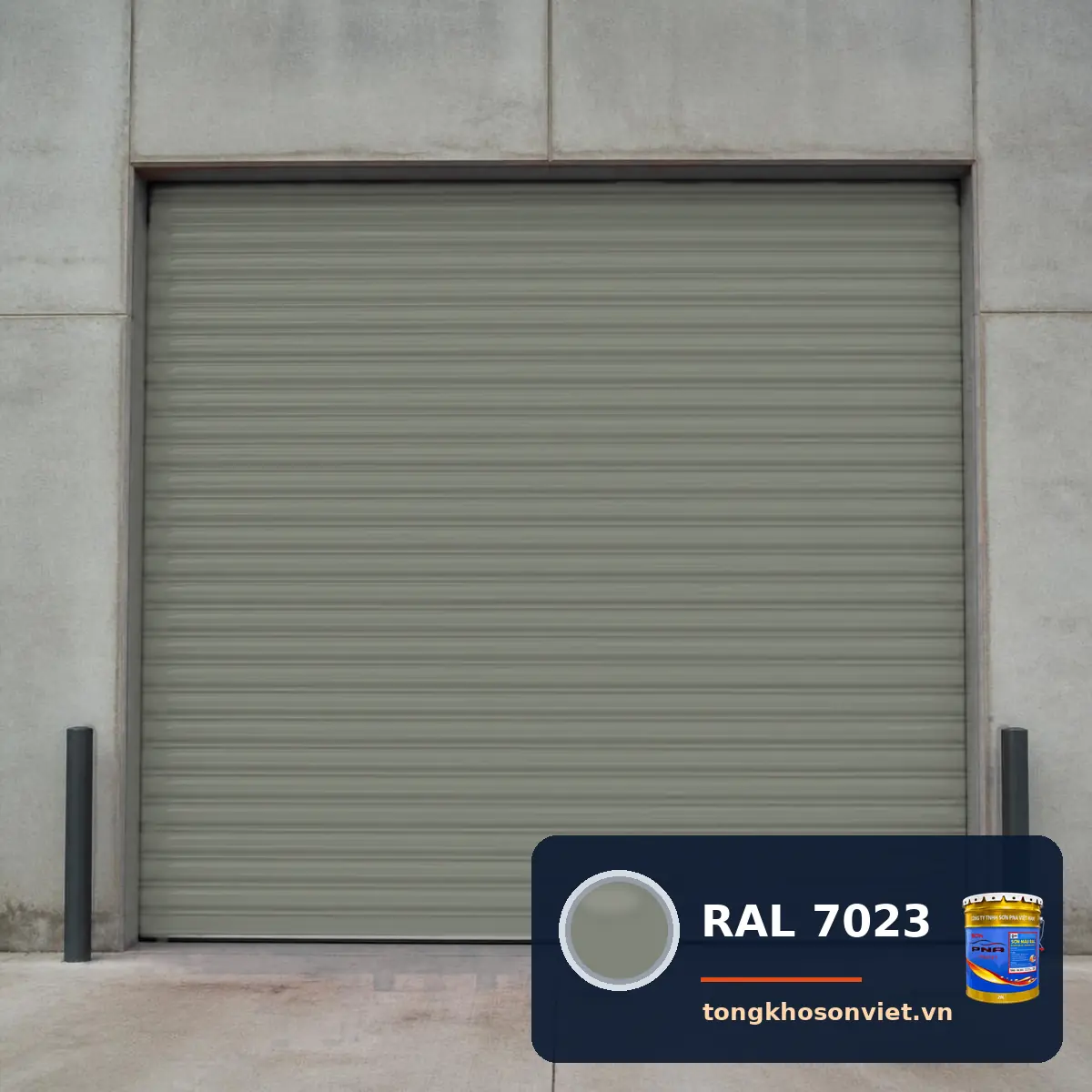 cửa cuốn – cửa thép nhà xưởng sơn phủ màu RAL 7023 Xám bê tông (Concrete grey)