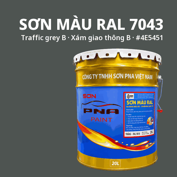 Sơn màu RAL 7043 Xám giao thông B (Traffic grey B) - pha theo hệ Epoxy, PU, Alkyd