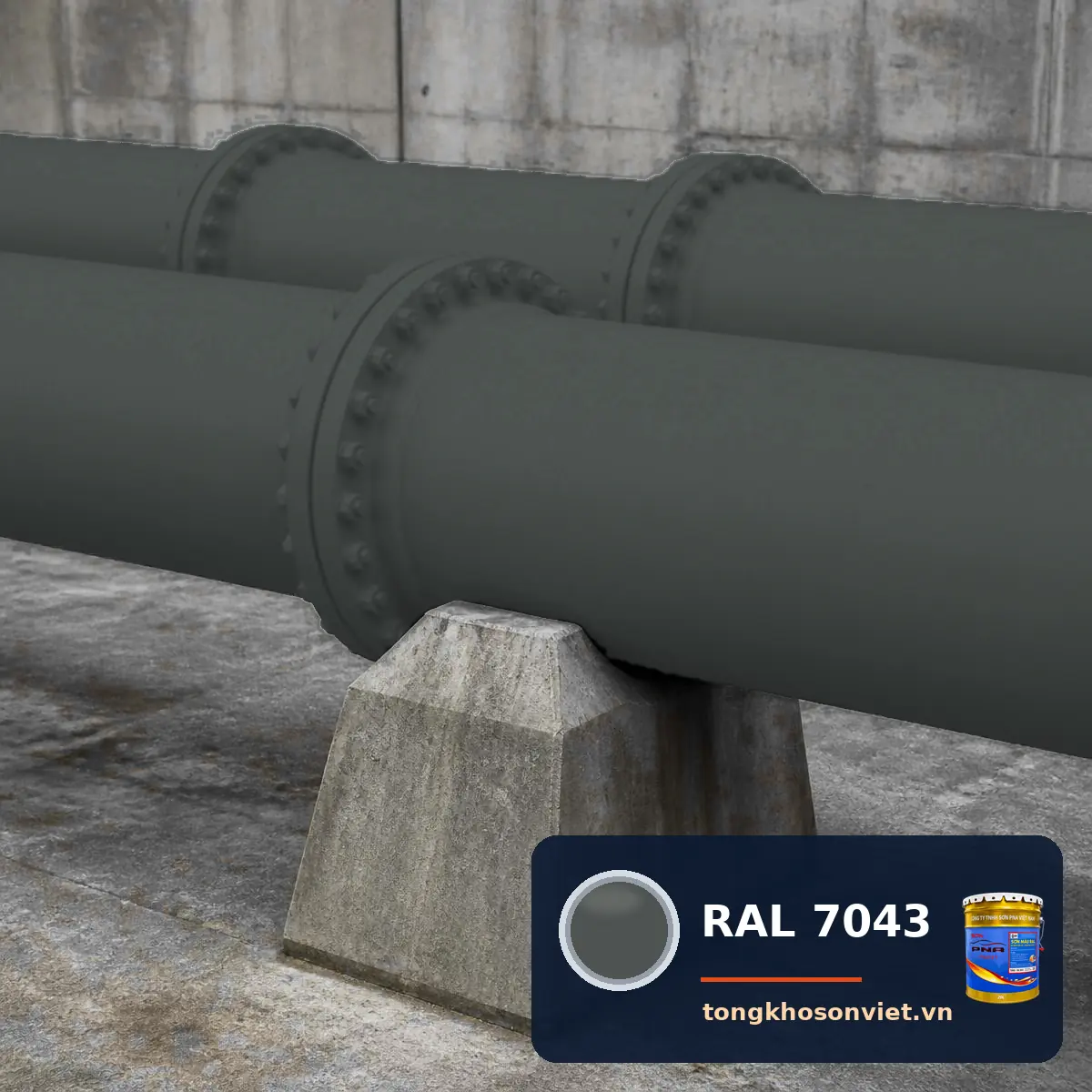 đường ống thép – giá đỡ ống nhà máy sơn phủ màu RAL 7043 Xám giao thông B (Traffic grey B)