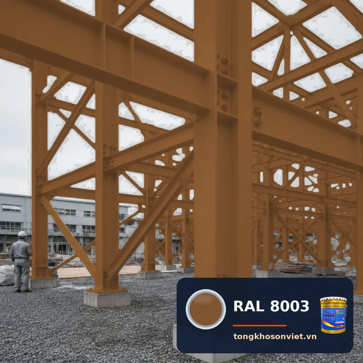 kết cấu thép nhà xưởng ngoài trời sơn phủ màu RAL 8003 Nâu đất sét (Clay brown)