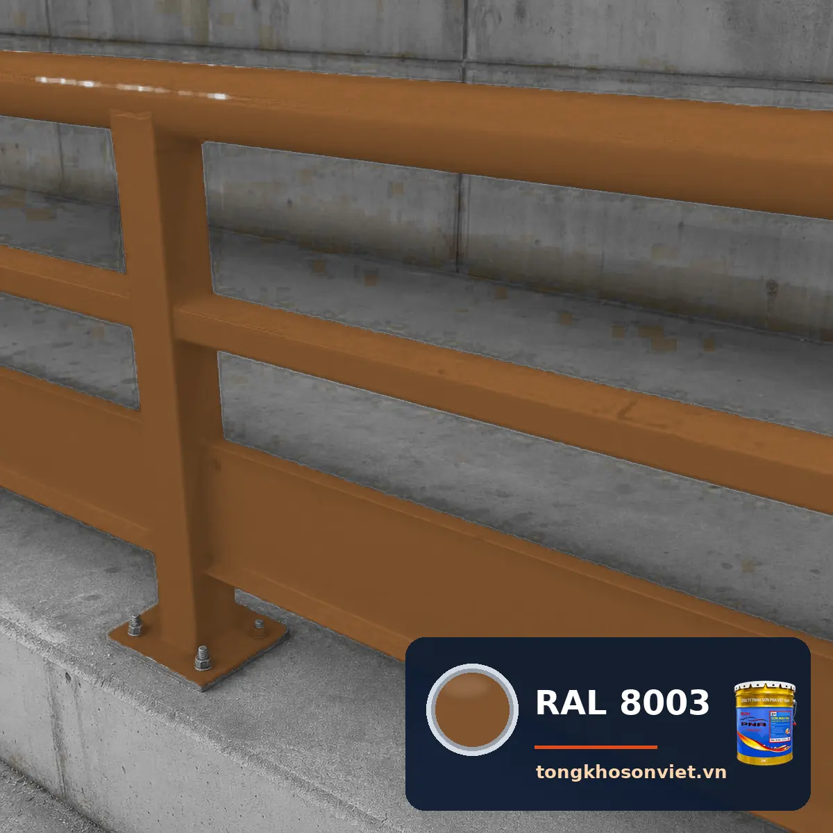 lan can, hàng rào thép nhà máy sơn phủ màu RAL 8003 Nâu đất sét (Clay brown)