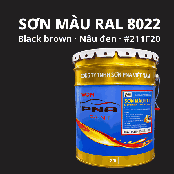 Sơn màu RAL 8022 Nâu đen (Black brown) - pha theo hệ Epoxy, PU, Alkyd