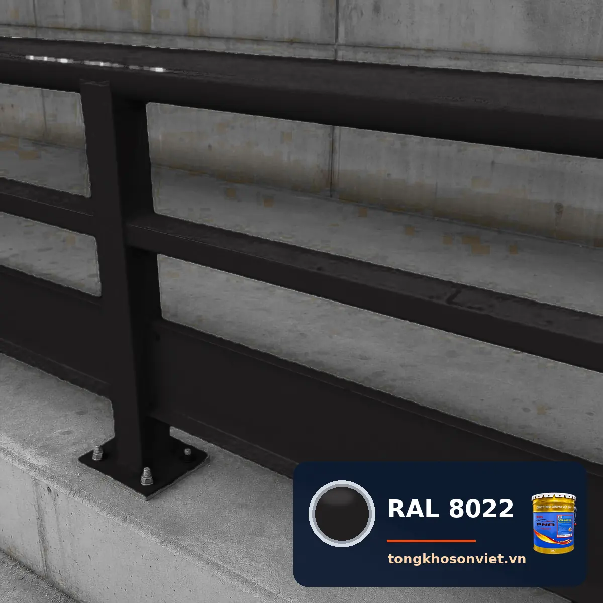 lan can, hàng rào thép nhà máy sơn phủ màu RAL 8022 Nâu đen (Black brown)