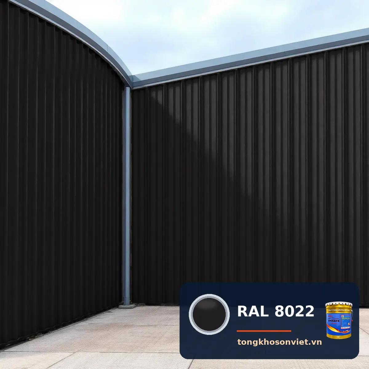 vách tôn, panel tường nhà xưởng sơn phủ màu RAL 8022 Nâu đen (Black brown)