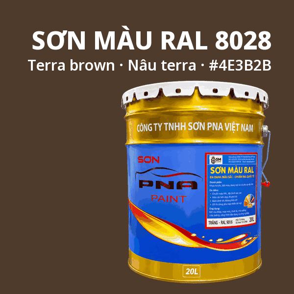 Sơn màu RAL 8028 Nâu terra (Terra brown) - pha theo hệ Epoxy, PU, Alkyd
