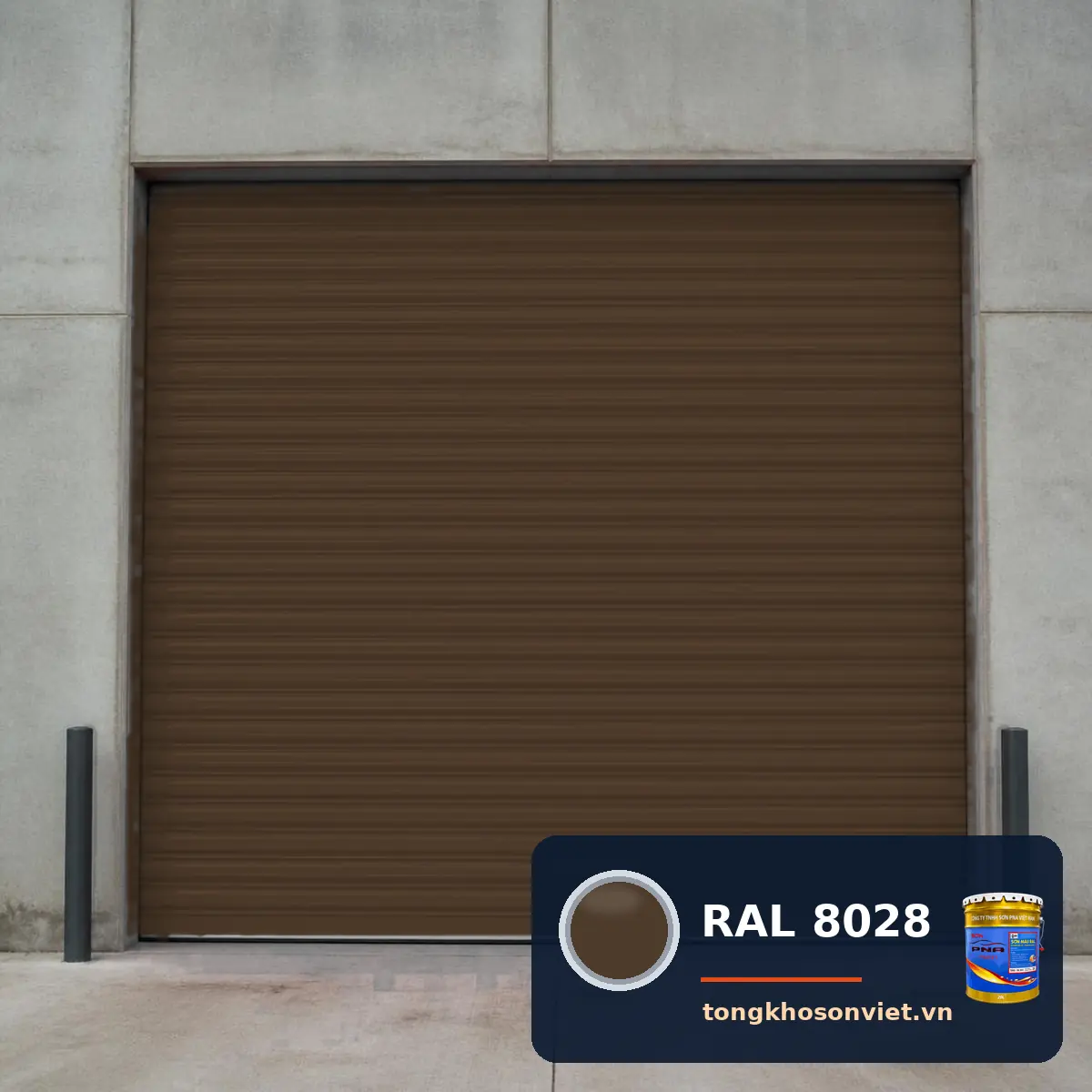cửa cuốn – cửa thép nhà xưởng sơn phủ màu RAL 8028 Nâu terra (Terra brown)