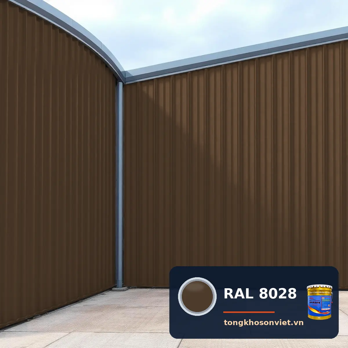 vách tôn, panel tường nhà xưởng sơn phủ màu RAL 8028 Nâu terra (Terra brown)