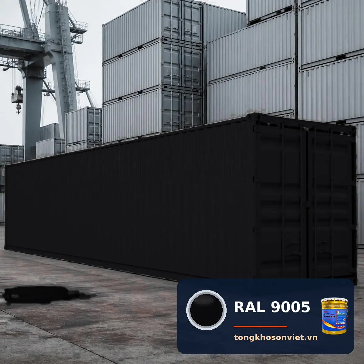 container – thùng xe, vỏ thép sóng sơn phủ màu RAL 9005 Đen tuyền (Jet black)